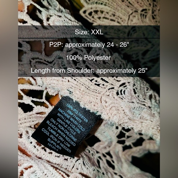 Bold Elements Pink Lace Blouse | EUC | XXL | 3/4 Sleeves - Picture 9 of 10